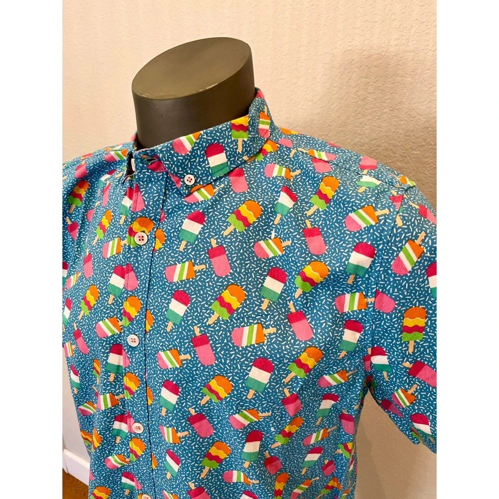 MTL Made To Live NYC Ice Cream Popsicle Print Shirt Mens L Slim Button Up